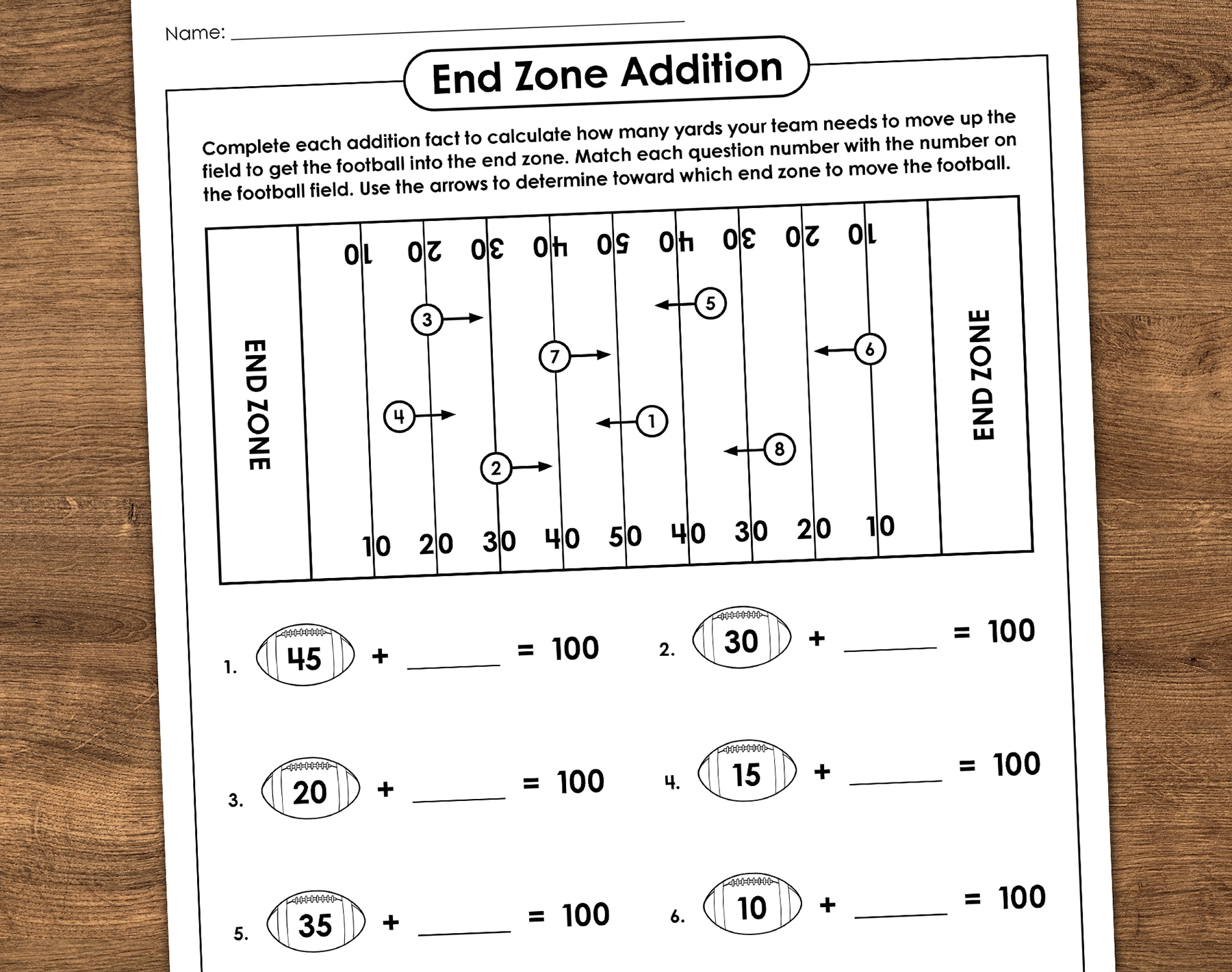 Football Math Facts Activity 